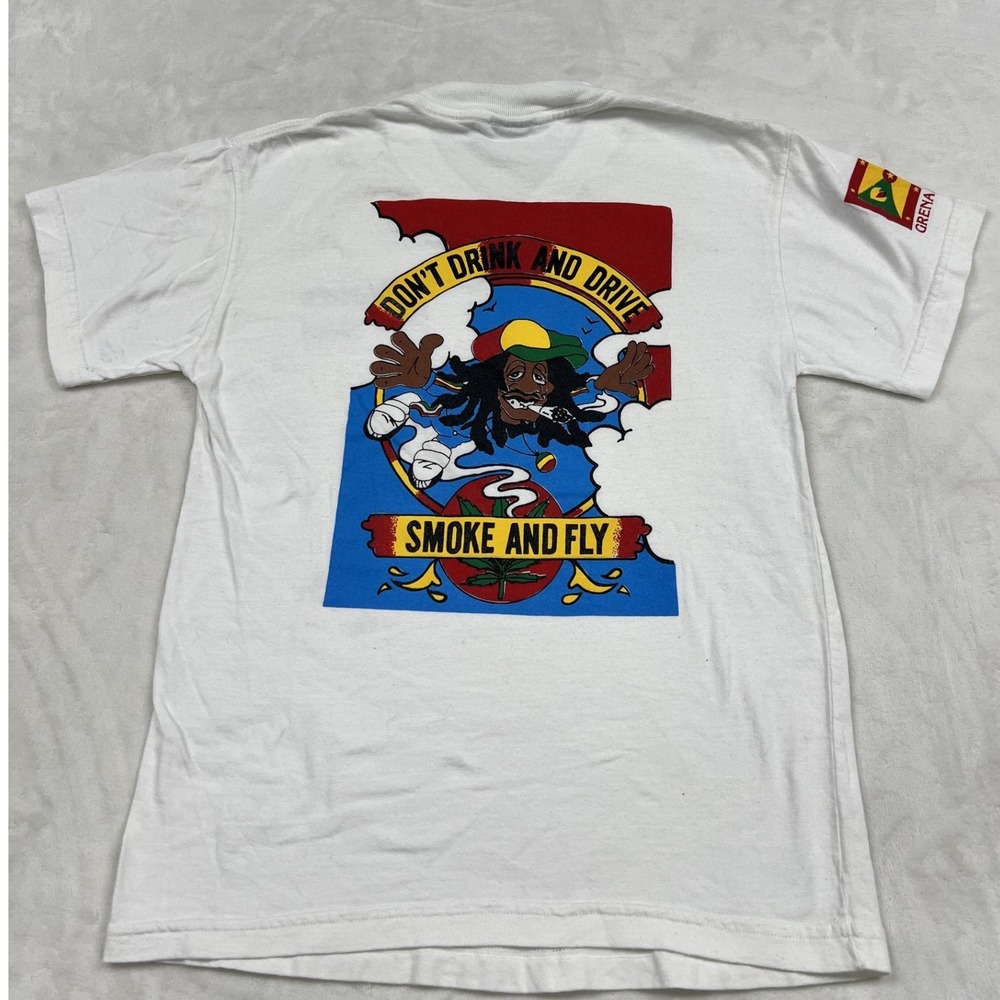 Nimrod's Rum Shop T-Shirt Mens S White Damage Grenada Souvenir V-Neck Tee